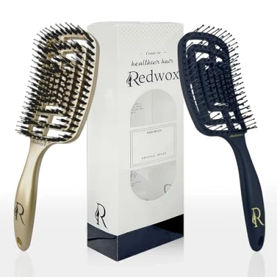 Imagen de Redwox Dos Cepillos de Cerdas Jabalí y Nylon Ideal para Desenredar Pelo Rizado, Grueso, Liso Cepillo Desenredante Sin Tirones Antitirones, Anti Frizz Las Niñas Mujeres