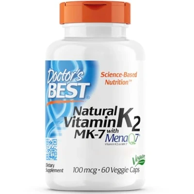 Imagen de Doctor&#039;s Best, Natural Vitamin K2, MK 7 con MenaQ7, 100mcg, 60 Cápsulas veganas, Probado en Laboratorio, Sin Gluten, Soja, Vegetariano