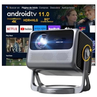 Imagen de ULTIMEA Proyector 4K Decodificación Android TV 11.0 con Netflix, Portatil Exterior 90 Gimbal Stand Free Design, 600 ANSI Lúmenes, Dolby Audio, Bluetooth 5G WiFi, Nova C40
