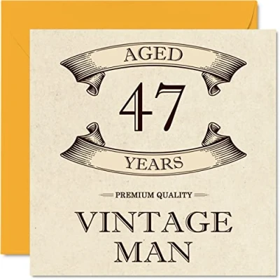 Imagen de tarjetas vintage de 47 cumpleaños para hombres, mayores años, divertida tarjeta colega, papá, marido, novio, tío, hermano, amigo, felicitación 145 mm x mm,