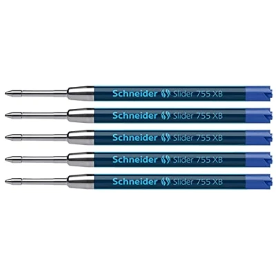 Imagen de Schneider 175503 Slider 755 Recambio para bolígrafo (tecnología ViscoGlide, indeleble, XB extraancho, 5 unidades), color azul