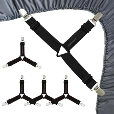 Imagen de 4 unidades tensor sábana con clips de metal, sujetador ajustable, para sábanas, correas soporte colchones, o sofá