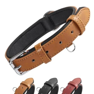 Imagen de Grand Line Collar de Perro Cuero, Collare Ancho y Grueso con Suave Acolchado，Collare en Piel Ajustables Resistentes para Perros Pequeños, Medianos, Grandes (Marrón, L)