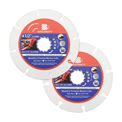 Imagen de Rueda múltiple de carburo, BRSCHNITT 2 piezas 115 mm con eje 22,23 Disco corte carburo tungsteno Hoja sierra circular para madera, laminado, placa yeso, plástico