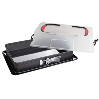 Imagen de Zenker Molde Desmontable Rectangular Deluxe con Tapa, Bandeja Fondo Esmaltado y Protección Antigoteo, Acero Revestimiento Antiadherente ILAG , Negro, 42 x 29 7 cm