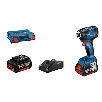 Imagen de Bosch Professional 18V System GDR 200 Atornillador de impacto a batería (200 Nm, tornillos diámetro M6 M16, 2 baterías 4.0 Ah, en L Case), Azul