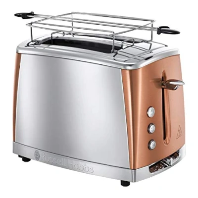 Imagen de Russell Hobbs Tostadora Luna Copper 2 Ranuras Cortas y Anchas, Tostador para Rebanadas, Bandeja Recogemigas, Calientapanecillos, Función Cancelar Descongelar, Acero Inoxidable Cobre 24290 56