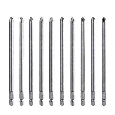 Imagen de Bestgle 10 piezas 150 mm PH2 puntas de destornillador Phillips magnéticas largas 1/4 pulgadas vástago hexagonal juego brocas cabeza cruzada