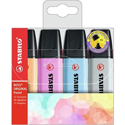 Imagen de Rotulador stabilo boss fluorescente 70 pastel estuche de 4 unidades colores nuevos 2021 surtidos