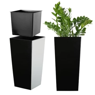 Imagen de KADAX Macetero Alto de Diseño Moderno para Plantas Interior y Exterior, Maceta Grande Plástico, Jardinera Alta (Liso, Negro, 36 cm)