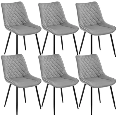 Imagen de WOLTU Sillas de Comedor Pack 6, Cocina Tapizadas en Terciopelo, Ergonómicas con Respaldo para Salón y Dormitorio, Estilo Nórdico, Patas Metal, Gris Claro, BH209hgr 6