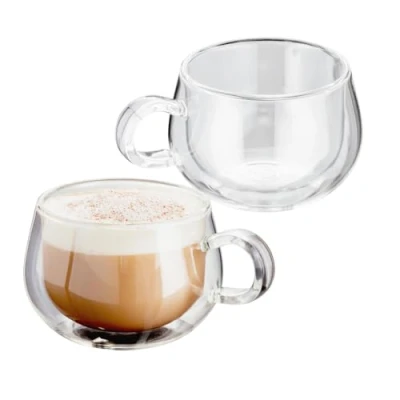 Imagen de Judge JDG30 Set de 2 tazas capuchino con asa Doble pared cristal vacío en su interior Hechas a mano Resistentes al calor Se pueden meter el lavavajillas 225 ml