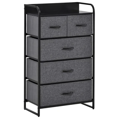 Imagen de HOMCOM Cajonera de almacenamiento con 5 cajones plegables tela, 58 x 29 99 cm, color gris