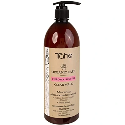 Imagen de Tahe Organic Care Mascarilla capilar selladora reestructurante Clear Chroma System con Lino, Queratina Vegetal y Vitamina C (1000 ml (Paquete de 1))