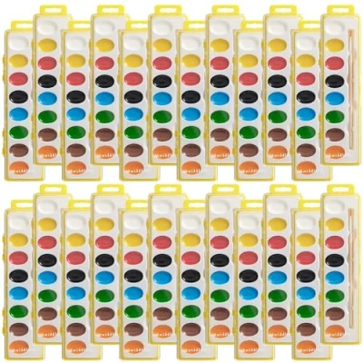 Imagen de THE TWIDDLERS 25 Juegos de Paletas Acuarela, Estuches Individuales con Pincel Madera y 8 Colores Vibrantes, Solo Añade Agua, Lavables Bolsas Fiesta para Niños, Regalos Clase
