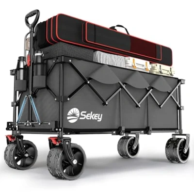 Imagen de Sekey XXXL Carro Playa Plegable con Frenos 300L 200KG, Carrito Ruedas Extra Grandes 17x10 cm para Todo Terrenos, Patentado en Cuatro Direcciones SE4013, Antracita