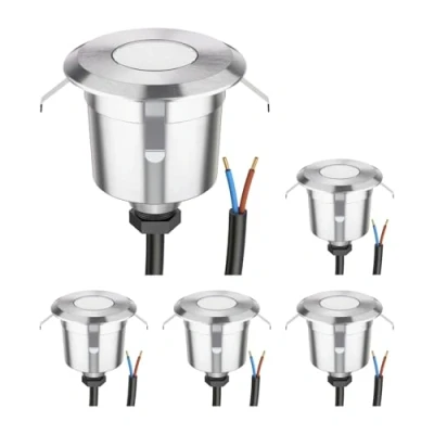 Imagen de ledscom.de 5 LED Lámpara empotrable de suelo AGENA para exteriores, IP65, acero inoxidable, redonda, 60mm Ø, blanco cálido