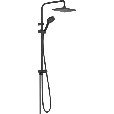 Imagen de hansgrohe Vernis Shape sistema de ducha sin grifo, lluvia (230 x 170 mm) con inversor, mano (2 tipos chorro), flexo, barra, fija rectangular (1 negro mate, 26282670