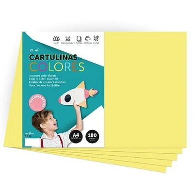 Imagen de Cartulina de Colores, A4 Color Pastel, Folios Colores 180gr para Manualidades, Imprimir tus Documentos y Diseños Creativos, Pastel · m office (x25, amarillo)