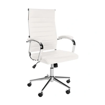Imagen de CLP Silla De Oficina Mollis En Cuero Auténtico I Giratoria para Escritorio con Reposabrazos Acolchados, Color:Blanco