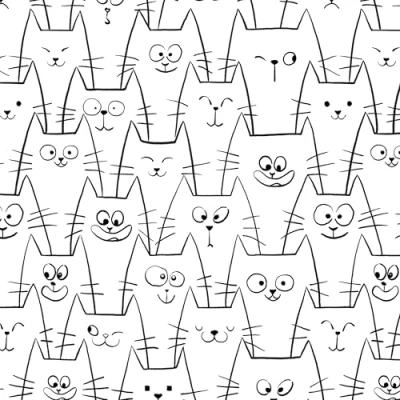 Imagen de AMIGO Papel pintado Autoadhesivo con Motivos de gatos Blanco/Negro Simpáticos Animales dibujos Animados, Vinilo, Impermeable y fácil Limpiar 44x300cm