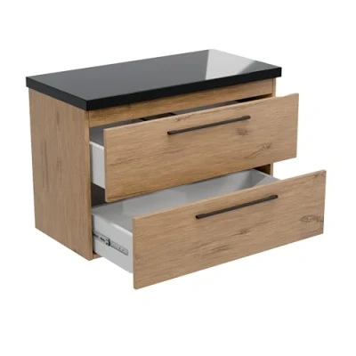 Imagen de paplinskimoebel Mueble de baño con encimera para lavabo GIRONA B80,5/79,8 x 40/39 55 cm, dos cajones (encimera negra)