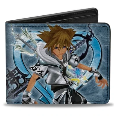 Imagen de Buckle Down Kingdom Hearts II Forma Final Sora Pose/Logo/Keyblades Blues Accesorio de Viaje Billetera Plegable, Multicolor, Default Size para Hombre