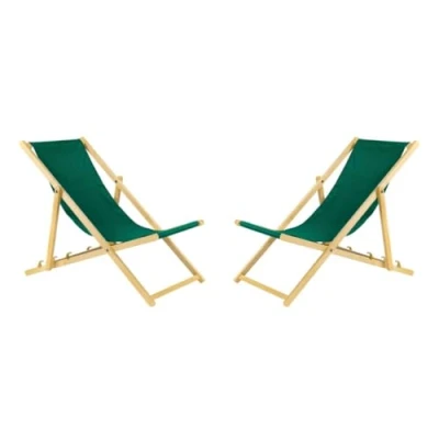 Imagen de bas Tumbona plegable de madera con sistema seguridad, 2 unidades, color verde