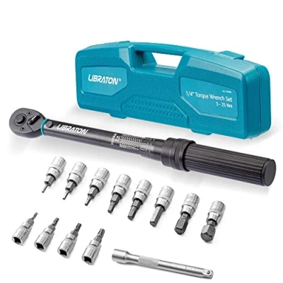 Imagen de LIBRATON Llave dinamométrica de 1/4 pulgadas, 5 25 Nm, 0,1 para bicicleta y motocicleta, microajuste a 0,1, ± 3% precisión error con barra extensión, hexagonales llaves Torx