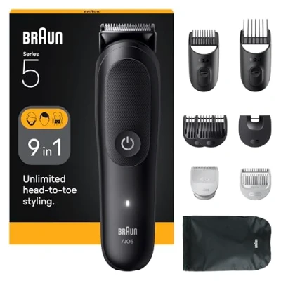 Imagen de Afeitadora multifunción Braun Todo en Uno Series 5 AIO5540, Kit De Styling 9 1, Lámina Afilada, 14 Longitudes, Barba, Pelo y Cuerpo, Negro
