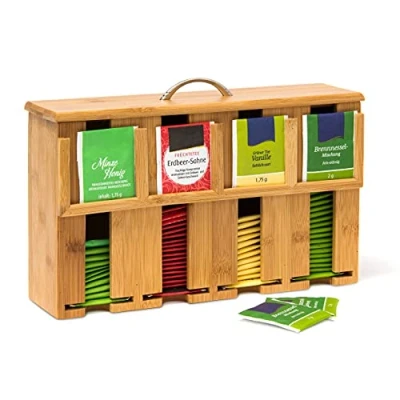 Imagen de Relaxdays Caja para Bolsitas de Té, Bambú, Marrón, 22 x 33 10 cm