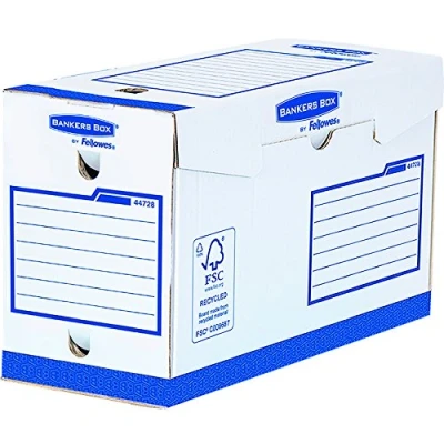 Imagen de Fellowes Bankers Box Caja de archivo definitivo extra resistente A4+, 150 mm, 20 unidades, color blanco y azul