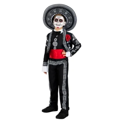 Imagen de Funidelia Disfraz de Mariachi para niño Catrina, Dia los Muertos, Terror niños y divertidos accesorios Fiestas, Carnaval Halloween Talla 5 6 años Negro
