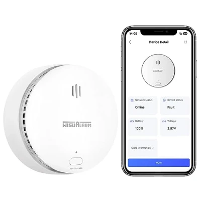 Imagen de Detector de Humo WiFi, Alarma Wi Fi con Batería Reemplazable, Inteligentes Compatibles Wisualarm App, Incendios Cumple EN 14604 (1 Pack)