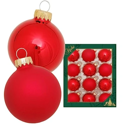 Imagen de Krebs Glas Lauscha Adornos para árbol de Navidad/bolas Navidad Caja con 12 bolas cristal brillantes rojas en un tamaño 5 cm