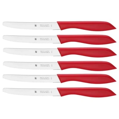 Imagen de WMF Classic Line Juego de 6 Cuchillos 23 cm, Hoja Acero Especial con Filo Dentado y Mango Plástico Aptos para el Lavavajillas, Rojo