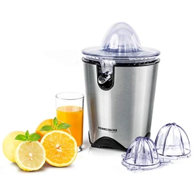 Imagen de ROMMELSBACHER Exprimidor de cítricos ZP 60/E Motor potente/silencioso, colador acero inoxidable, boquilla plegable, antigoteo, 2 conos prensado (para frutas grandes y pequeñas), 100 W,