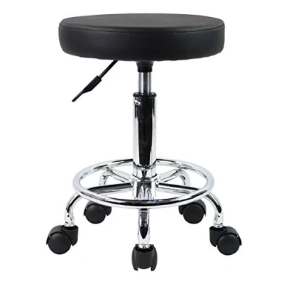 Imagen de KKTONER Taburete Redondo de Cuero PU reposapiés Ajuste Altura Giratorio SPA salón taburetes Masaje Silla Trabajo Color Negro