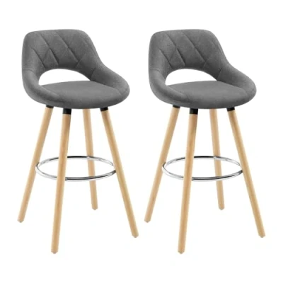Imagen de WOLTU Juego de 2 Taburetes Bar con Respaldo, Sillas Altas Cocina Marco Madera Maciza, Silla Lino Diseño Gris Oscuro BH111dgr
