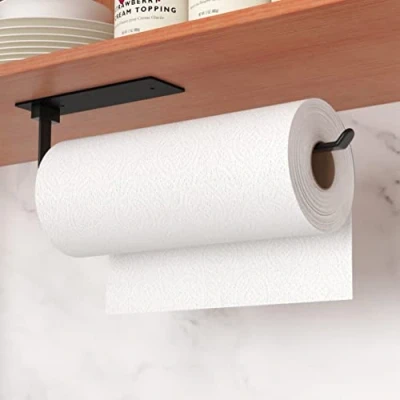 Imagen de Portarrollos de Papel Cocina, sin taladrar, Autoadhesivo, práctico Soporte para Rollos bajo el Armario, Tanto en Pegamento como Tornillos