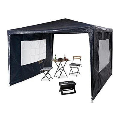 Imagen de Relaxdays Pavilion 3x3 m, 2 partes laterales, estructura de metal, lona PE, ventana, carpa fiesta del festival, cerrado, azul