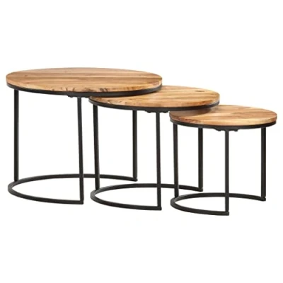 Imagen de vidaXL 2X Mesas Apilables Auxiliar Consola Mesita Salón Lateral Té Café Sofá Sala de Estar Muebles Mobiliario Mesa Maciza Reciclada