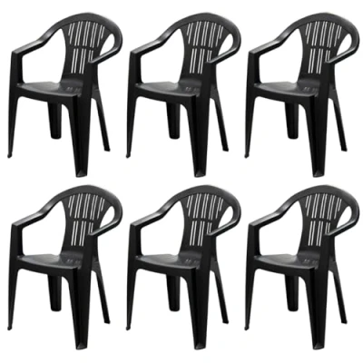 Imagen de Tomaino Silla de jardín plástico, juego 6 sillas para exterior resina, con reposabrazos, apilable Camping, bar (6, negro)