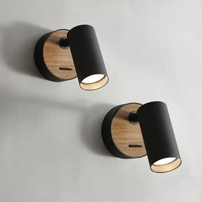 Imagen de ouglres Vintage Aplique Madera En Diseño,2 Pack Retro De Acero/Aluminio, Iluminación Compacta Salón Dormitorio, Negro, Con Interruptor, Casquillo: Gu10