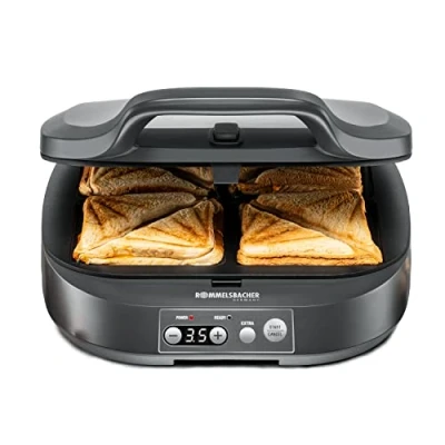 Imagen de ROMMELSBACHER Sandwich Maker ST 1800, 4 sándwiches XL, antiadherente, temporizador de 15 minutos, apagado automático, carcasa Cool Touch, 1800 W, gris pizarra