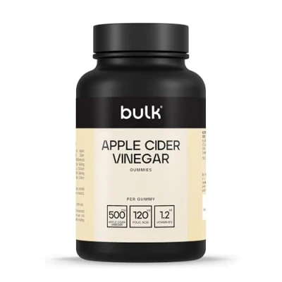 Imagen de Bulk Gominolas de vinagre sidra manzana, Con la madre, Vitamina B12 y Ácido fólico añadidos, Alta potencia, 60 Gummies, Dosis