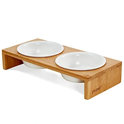 Imagen de PiuPet® 2er Platos para Gatos I Comedero Gato Elevado Perro pequeño Accesorios Cosas Rejilla con 2 Ceramica Cuencos