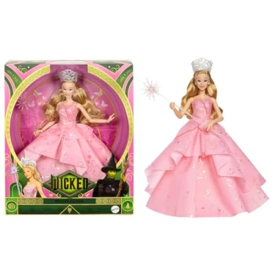 Imagen de Mattel Wicked Glinda muñeca de moda lujo y accesorios, incluye una corona un cetro, estilo inspirado en la película, articulada, HXY37