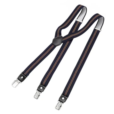 Imagen de DonDon tirantes hombre estrechos anchos 2,5 cm con 3 clips extra fuertes para pantalones Rayas azul amarillo rojo