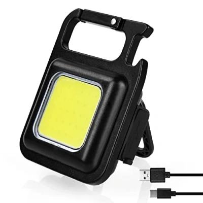 Imagen de URAQT Mini Linterna LED, Llavero Abrebotellas COB Linternas, 800 Lúmenes USB Bolsillo Linternas con Magnética Gancho, Impermeable Lámpara de Inspección para Camping Emergencia